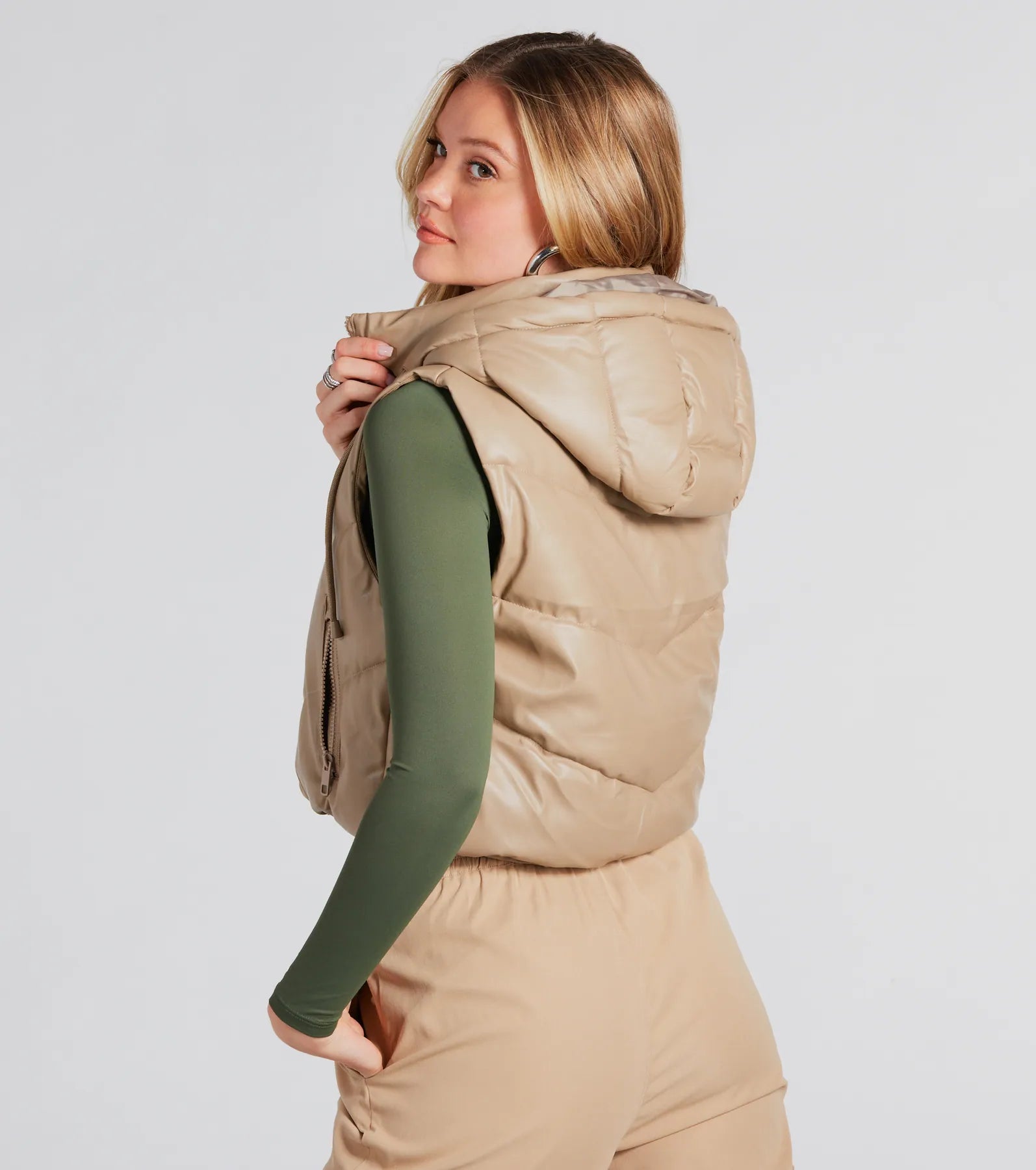 Hit The Slopes Faux Leather Puffer Vest - Image 6