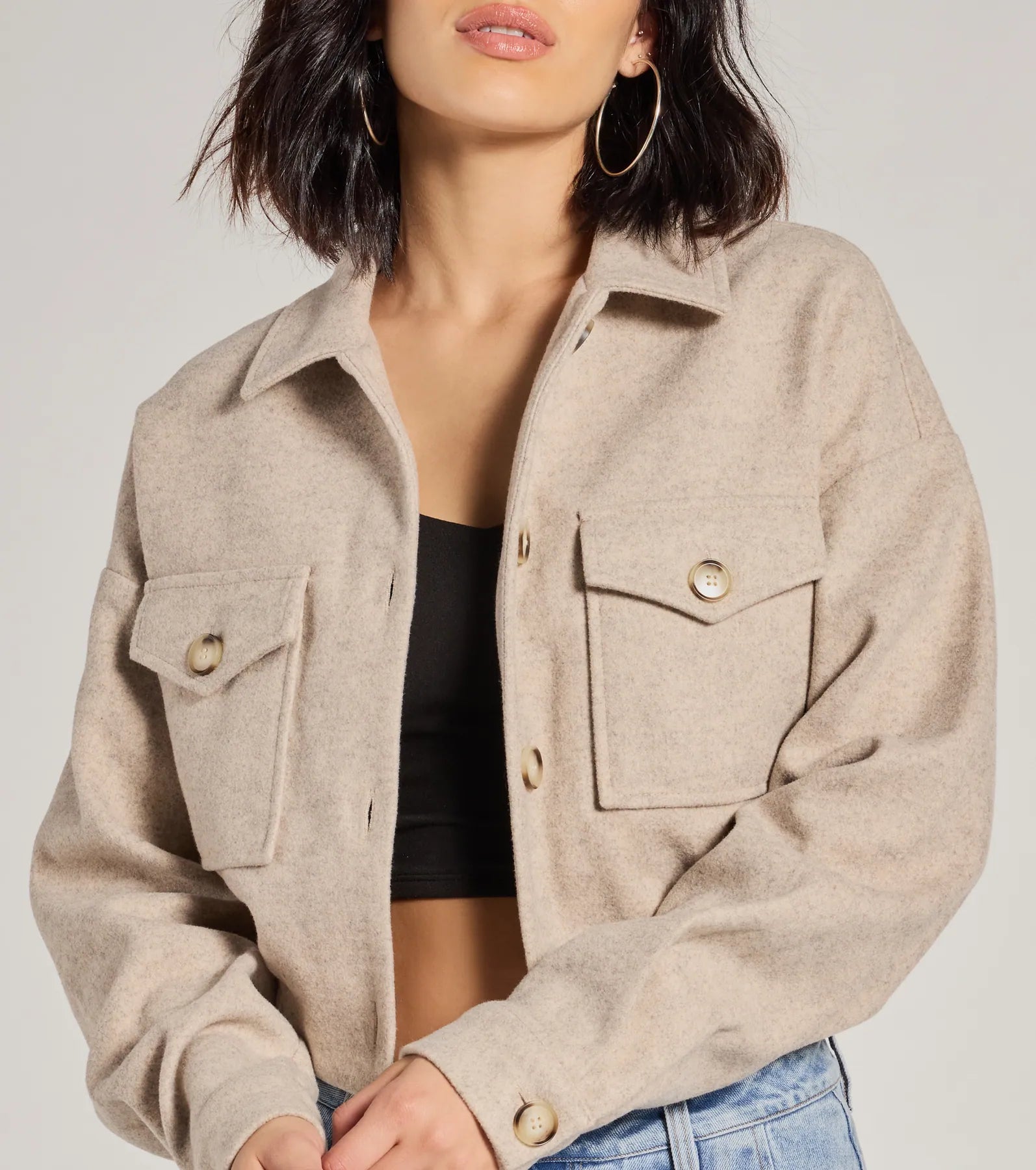 Chic Outing Button-Down Faux Wool Shacket - Image 4