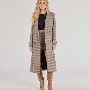 Plaid Perfection Faux Wool Long Coat