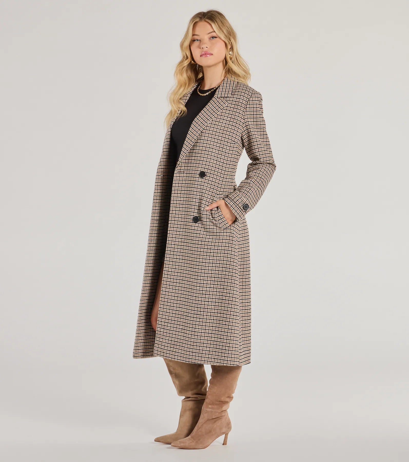 Plaid Perfection Faux Wool Long Coat - Image 4