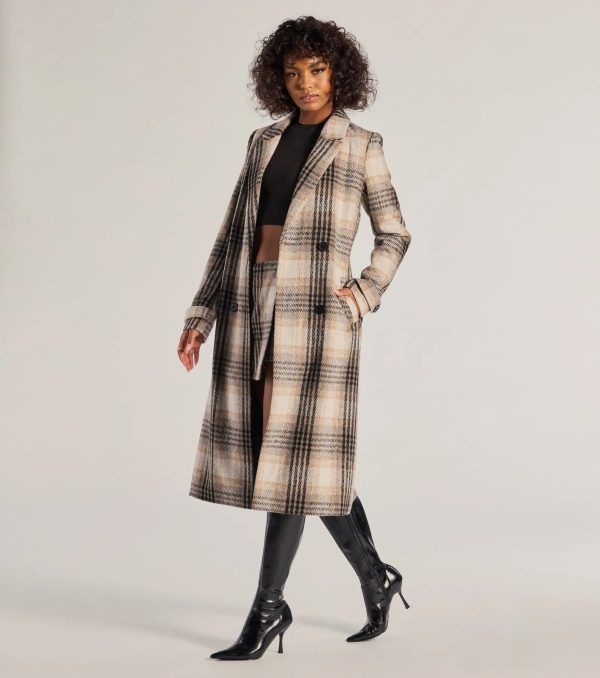 Classic Charm Plaid Trench Coat - Image 4