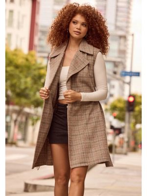 Plaid Pursuit Faux Wool Long Belted Vest