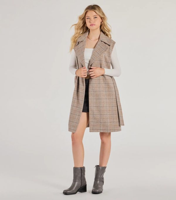 Plaid Pursuit Faux Wool Long Belted Vest - Image 2