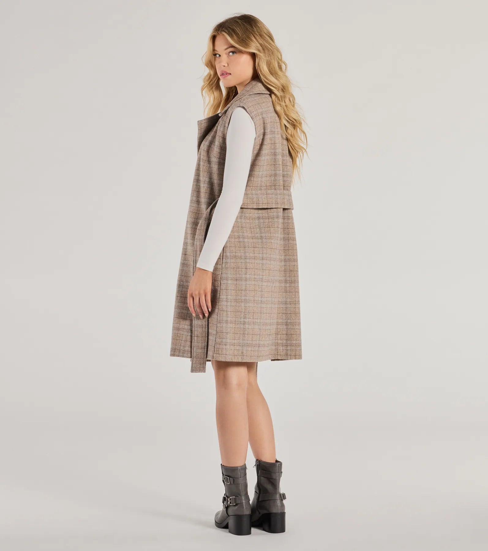Plaid Pursuit Faux Wool Long Belted Vest - Image 3