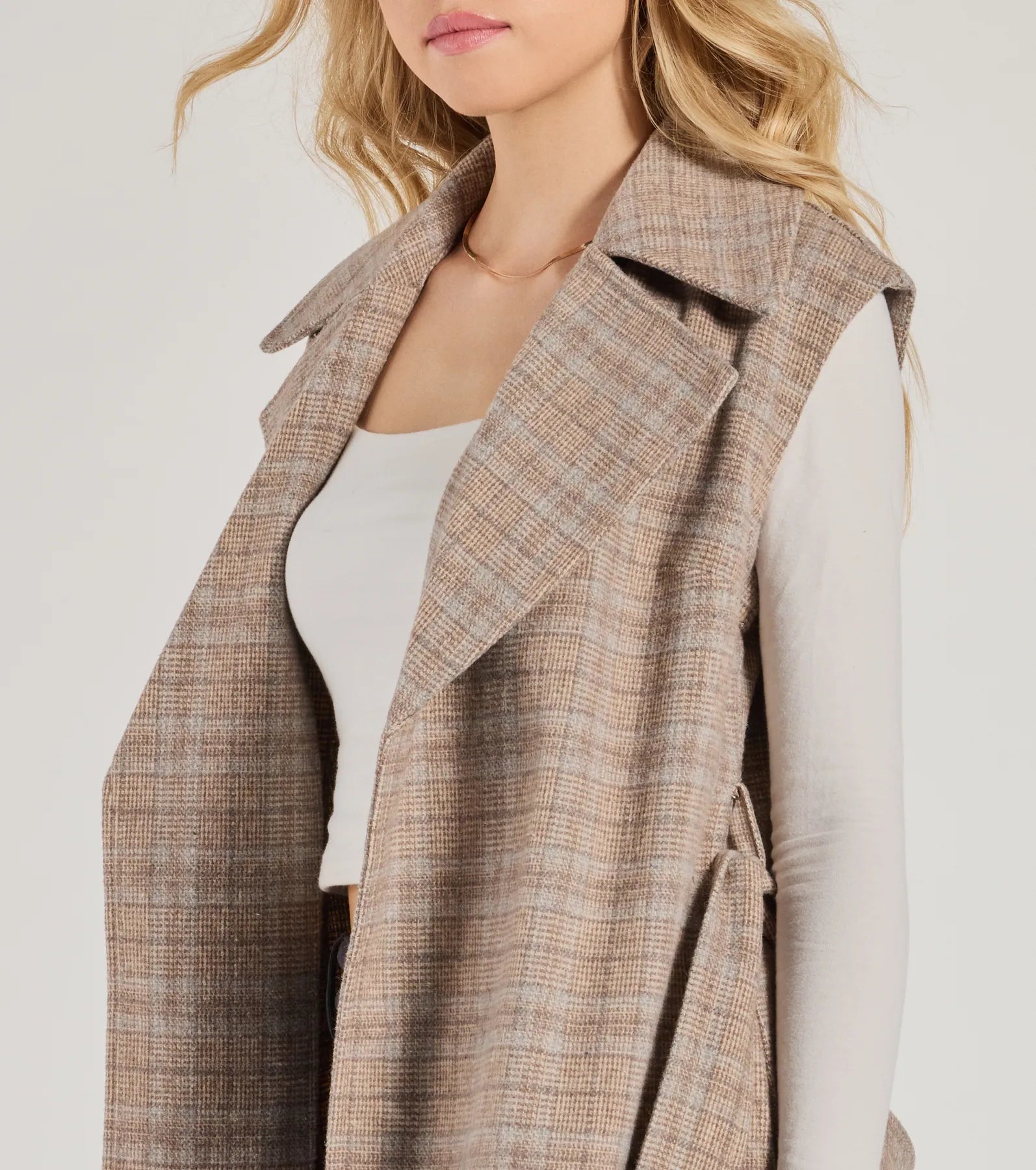 Plaid Pursuit Faux Wool Long Belted Vest - Image 4