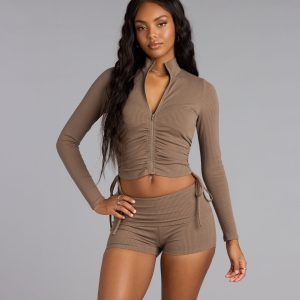 Ruched Right Mock Neck Crop Jacket