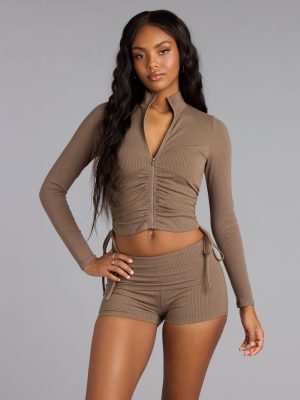 Ruched Right Mock Neck Crop Jacket