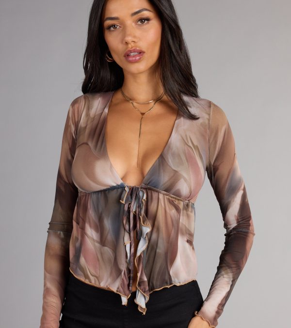 Sheer Sass Ruffle Tie Front Top - Image 4