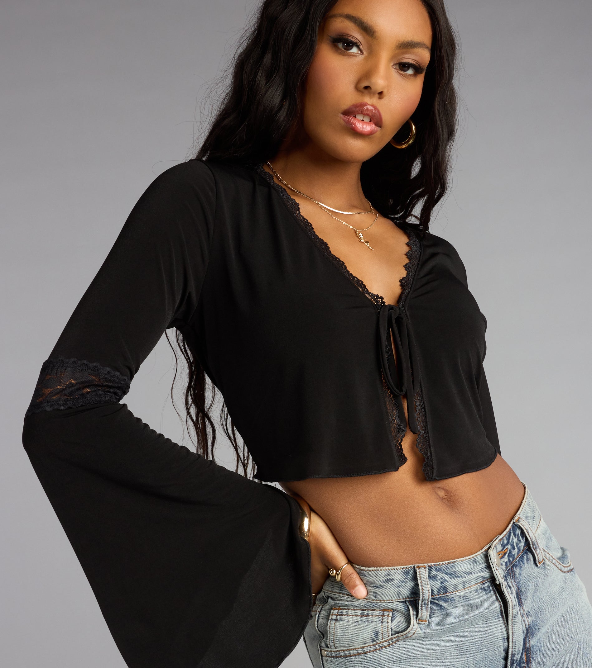Whisper Lace Tie Front Top - Image 4