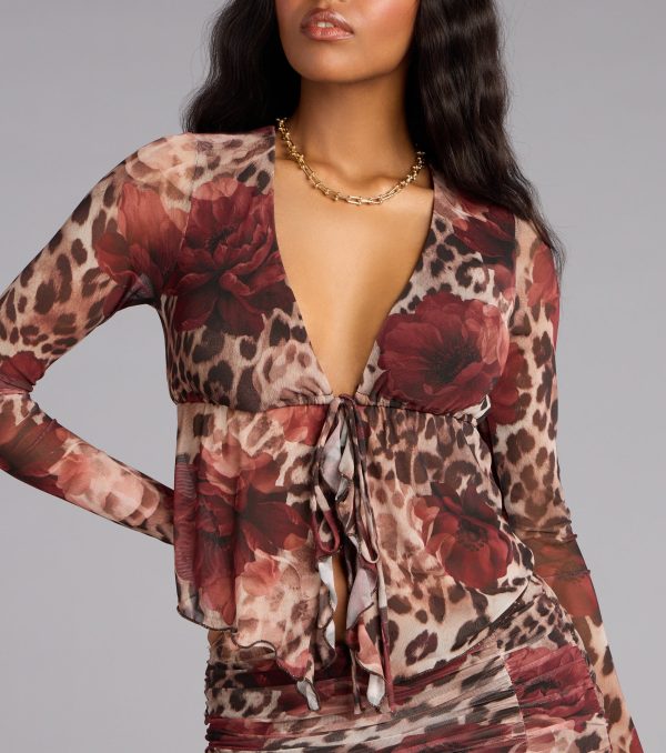 Untamed Bloom Tie-Front Crop Top - Image 4