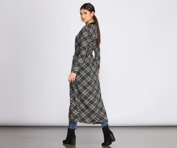 Belted Plaid Knit Duster - Image 2