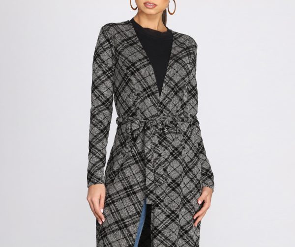 Belted Plaid Knit Duster - Image 3