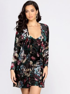 Floral Fever Mesh Burnout Velvet Duster
