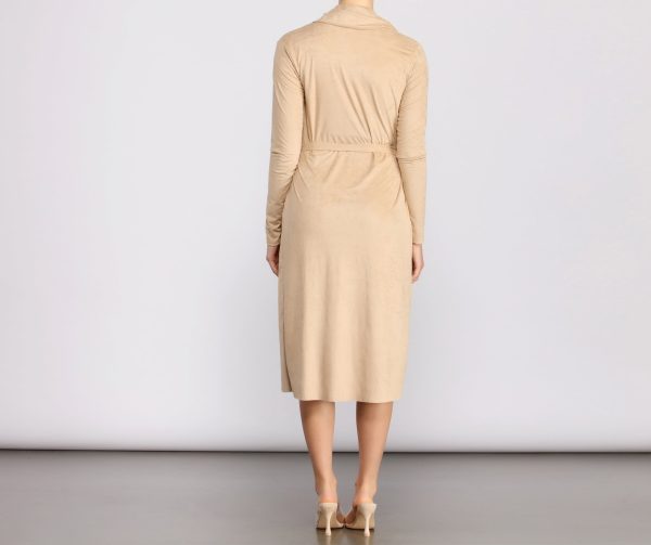 Faux Suede Sophistication Trench Coat - Image 2
