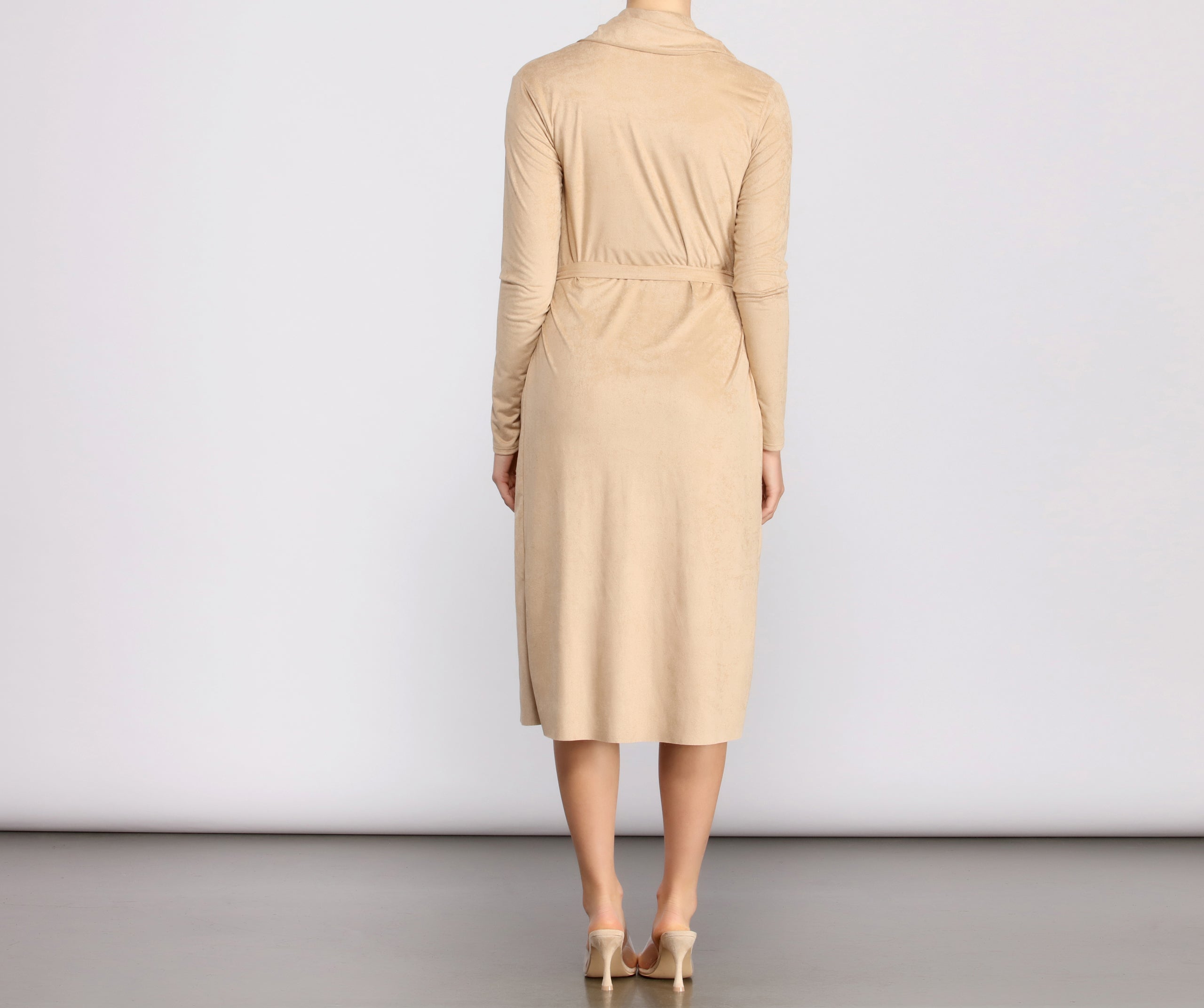 Faux Suede Sophistication Trench Coat - Image 2