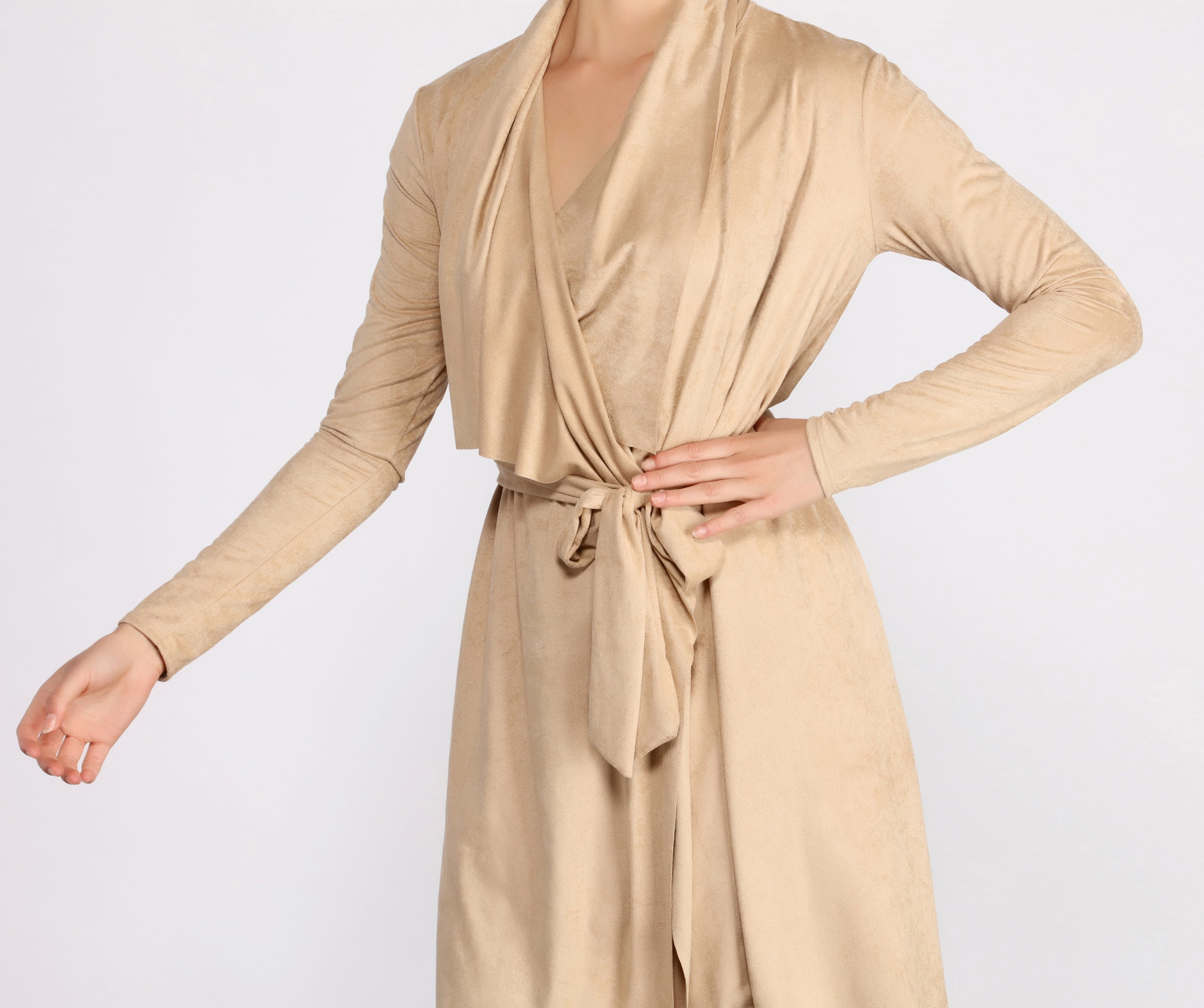 Faux Suede Sophistication Trench Coat - Image 3