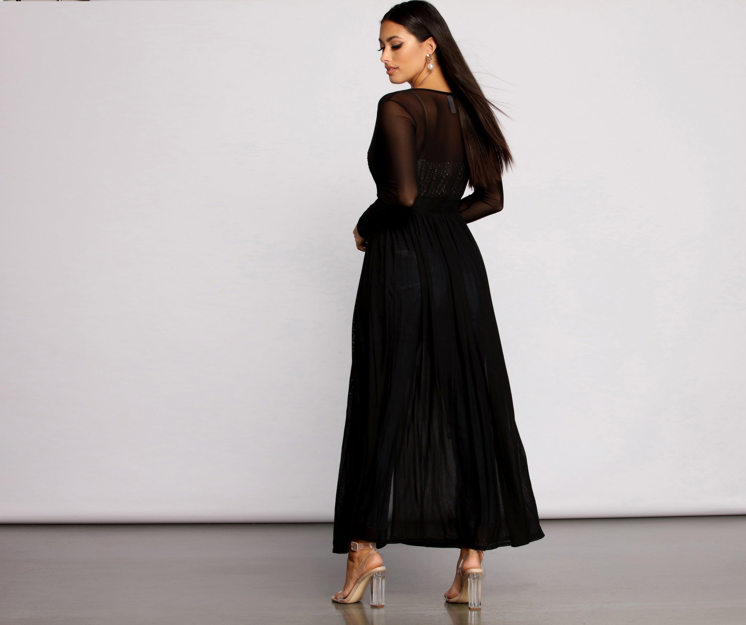 Pleated Long Sleeve Mesh Duster - Image 2