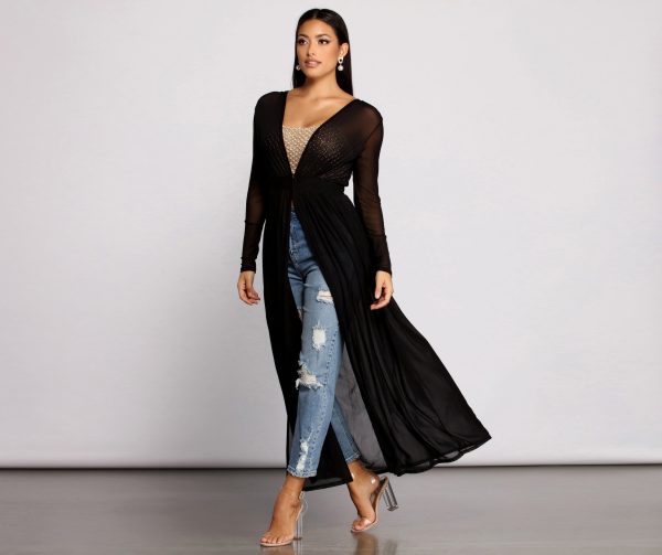 Pleated Long Sleeve Mesh Duster - Image 4