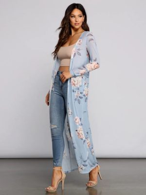 Floral Beauty Mesh Long Sleeve Duster