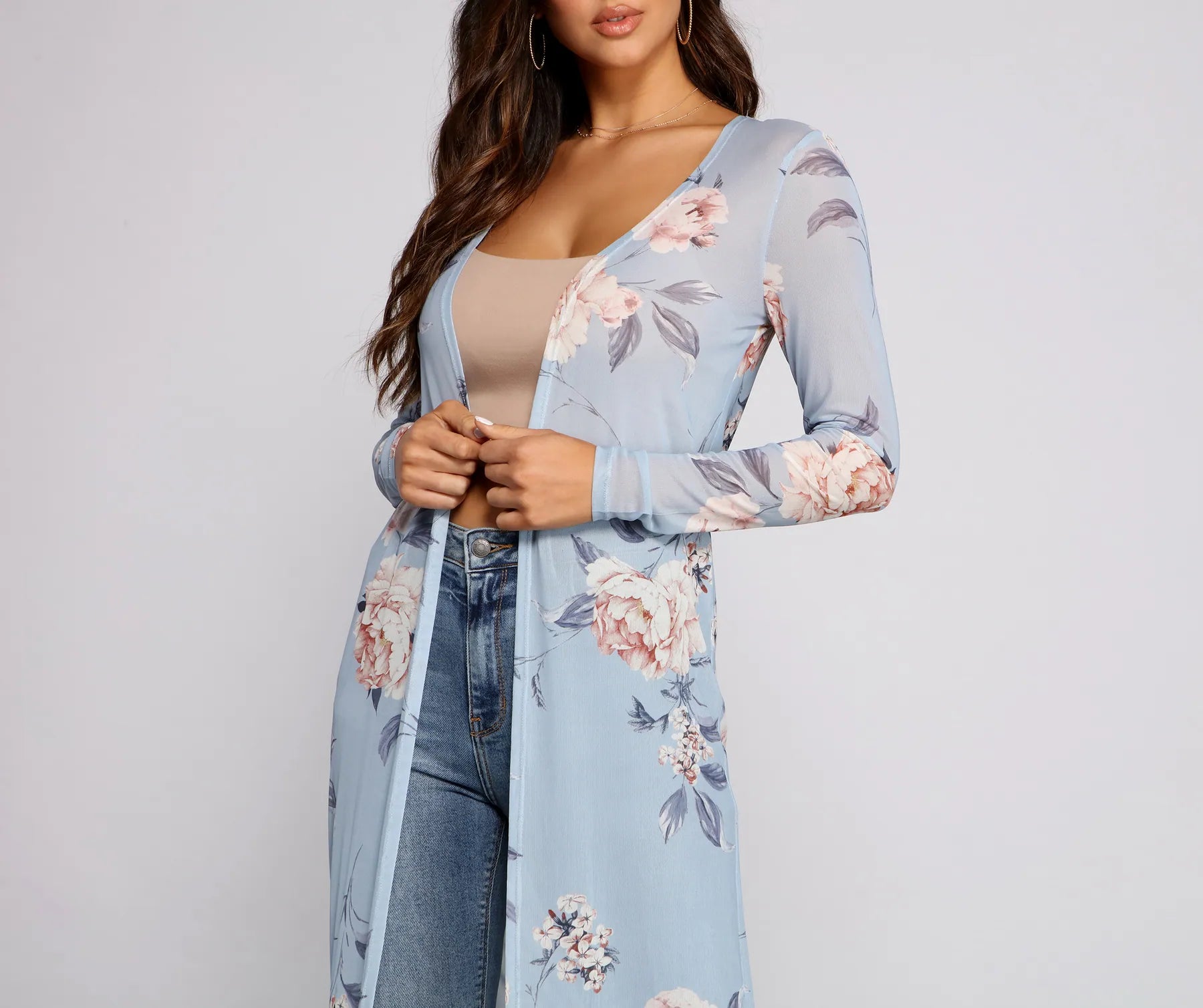 Floral Beauty Mesh Long Sleeve Duster - Image 3