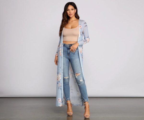 Floral Beauty Mesh Long Sleeve Duster - Image 4
