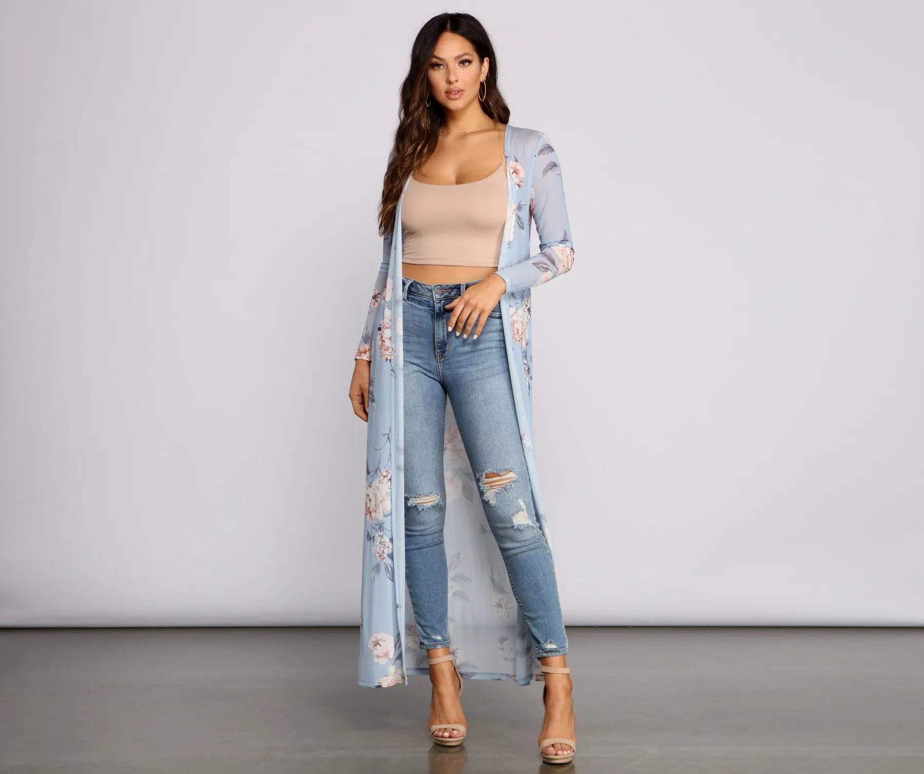 Floral Beauty Mesh Long Sleeve Duster - Image 4