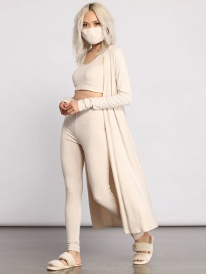 Ribbed Knit Long Sleeve Duster