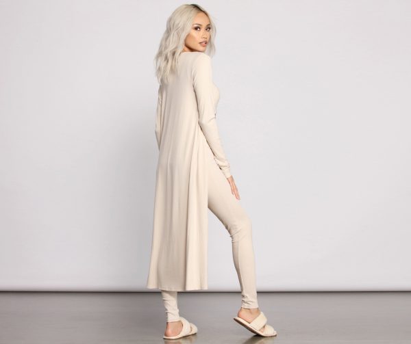 Ribbed Knit Long Sleeve Duster - Image 2