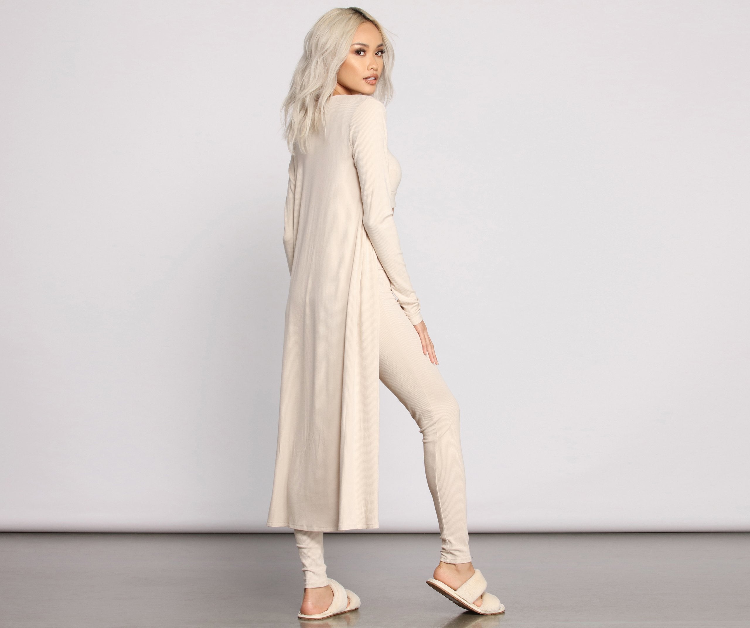 Ribbed Knit Long Sleeve Duster - Image 2