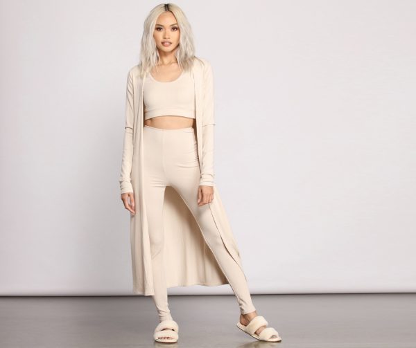 Ribbed Knit Long Sleeve Duster - Image 3