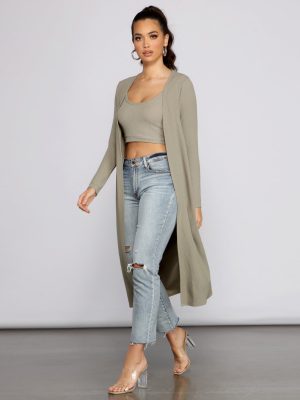 Casual And Cozy Ribbed Knit Duster