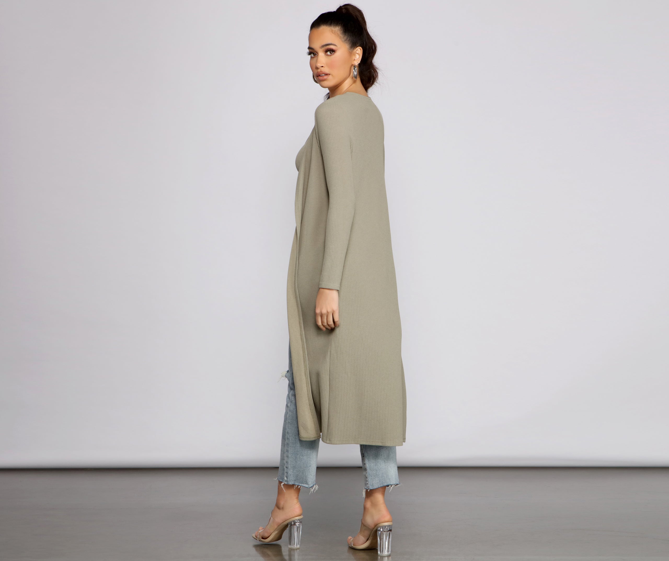 Casual And Cozy Ribbed Knit Duster - Image 2