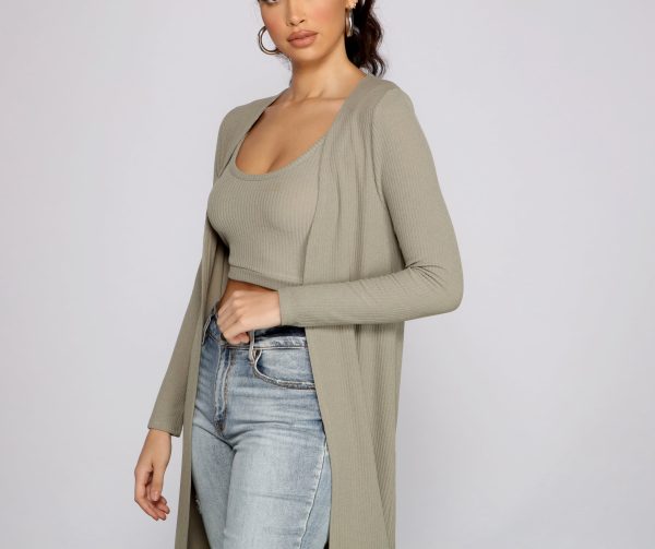 Casual And Cozy Ribbed Knit Duster - Image 3