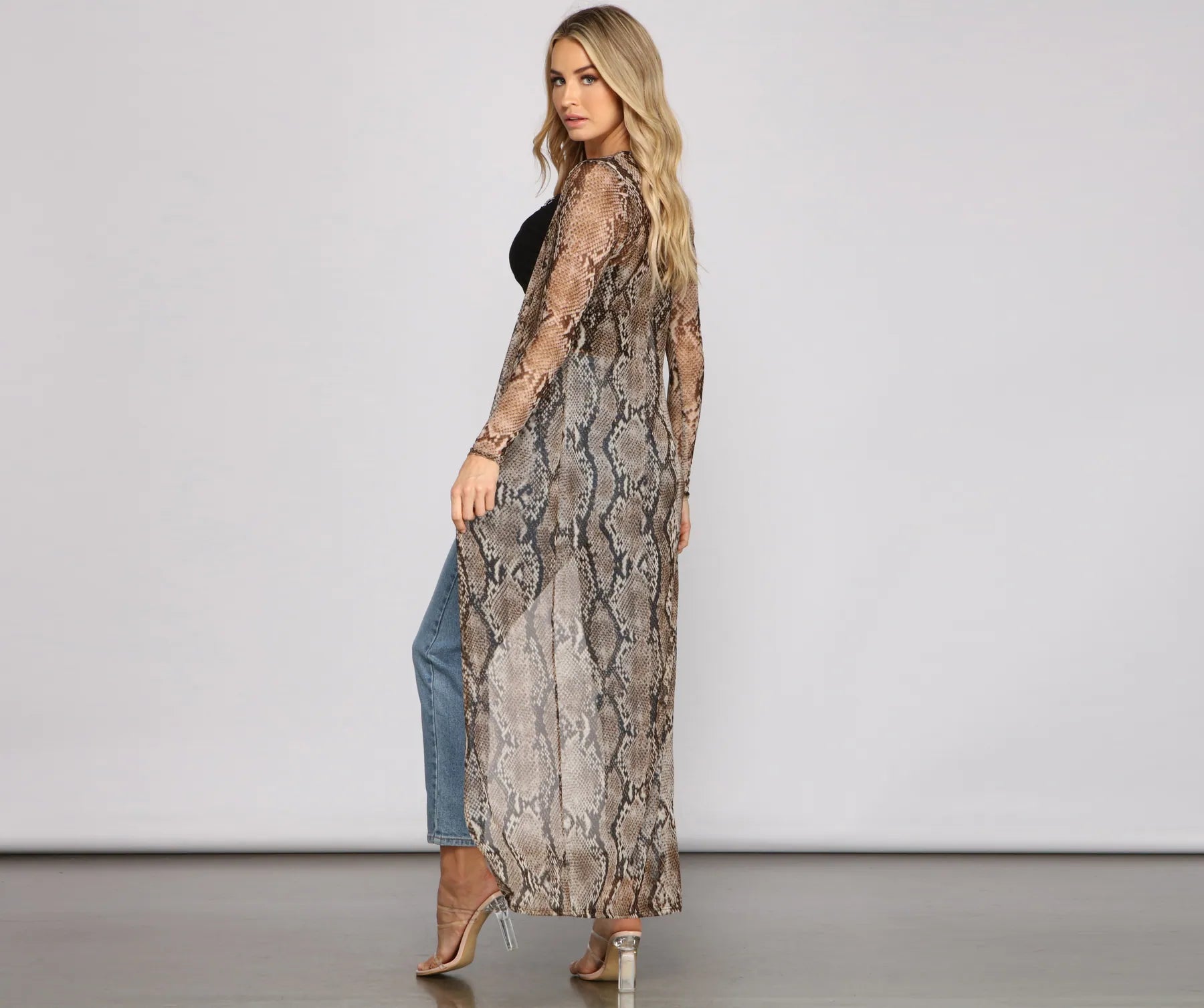 Stylish Moment Snake Mesh Duster - Image 2
