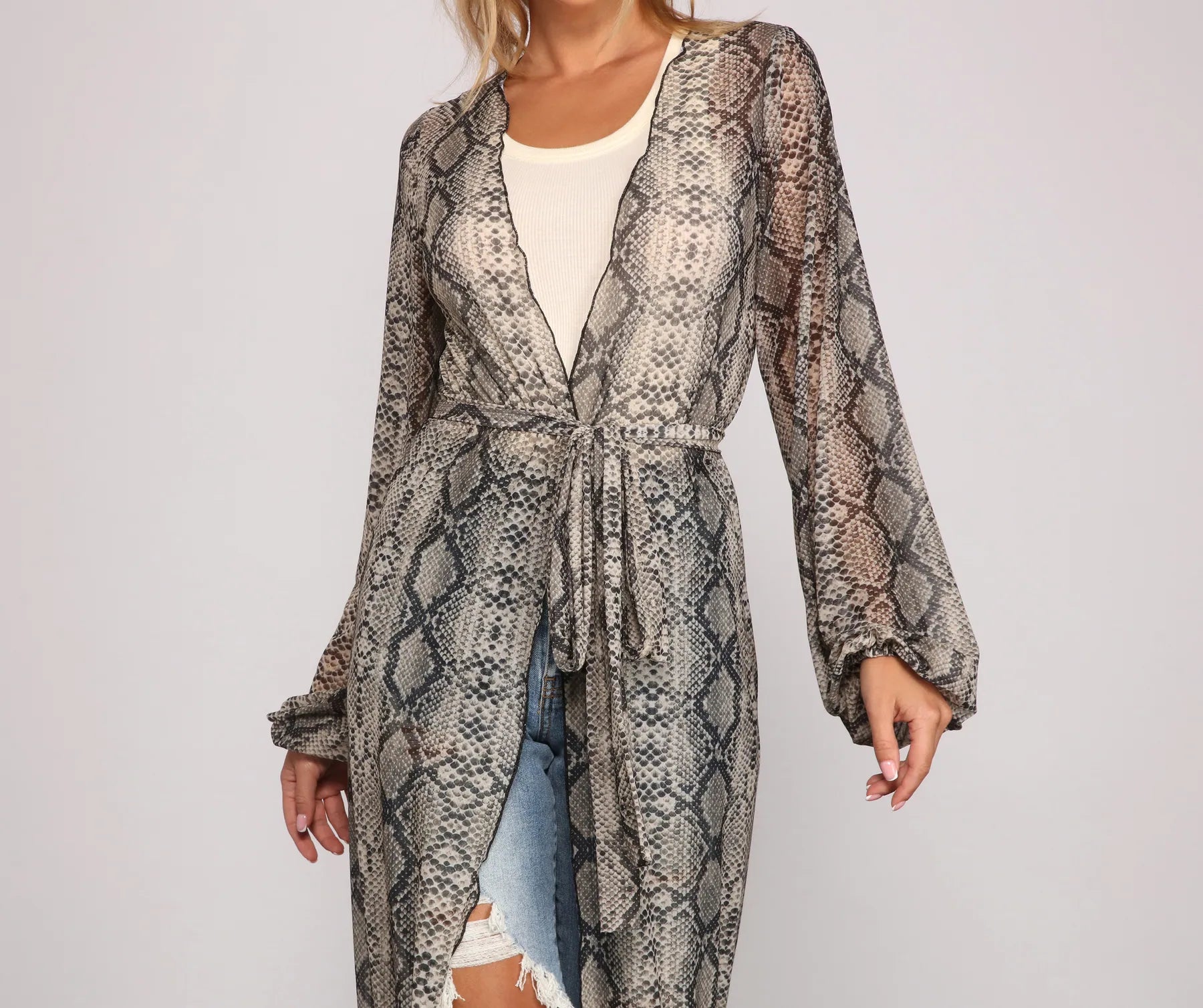 Make It Fierce Sheer Snake Print Duster - Image 6