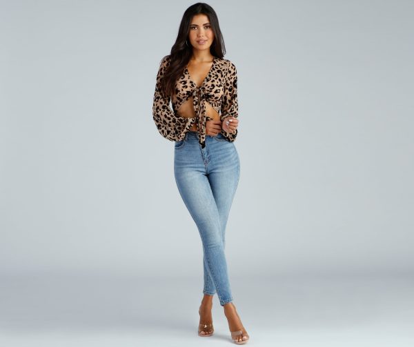 Too Chic Burnout Leopard Tie-Front Top - Image 4