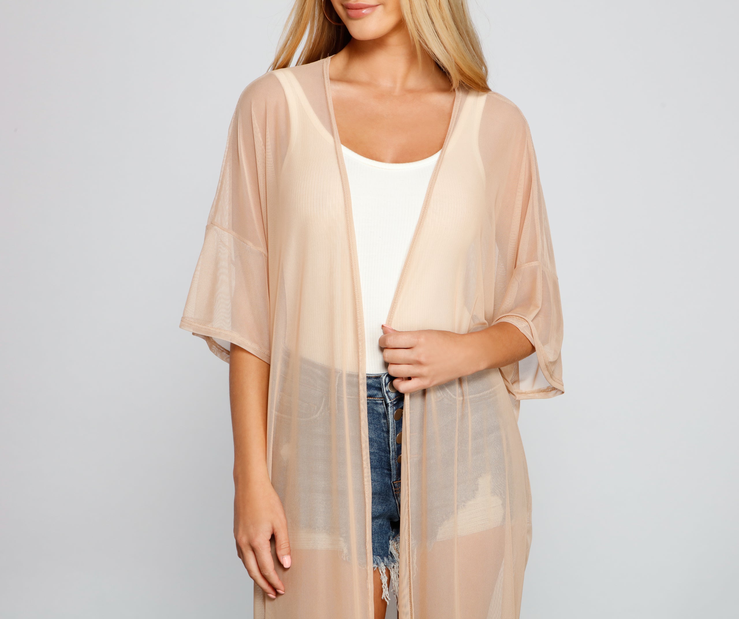 Essential Mesh Long Kimono - Image 4