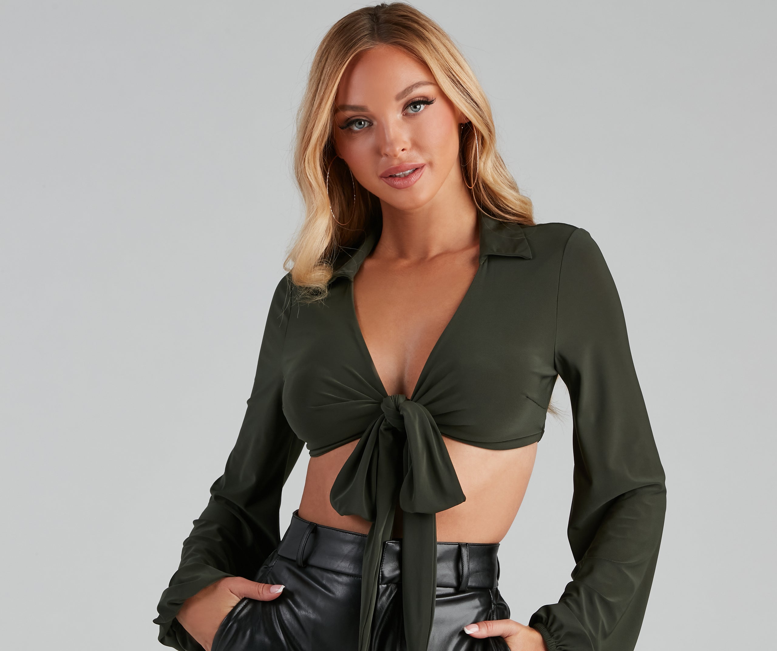 Collared Fun Tie Front Top - Image 9