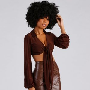 Collared Fun Tie Front Top