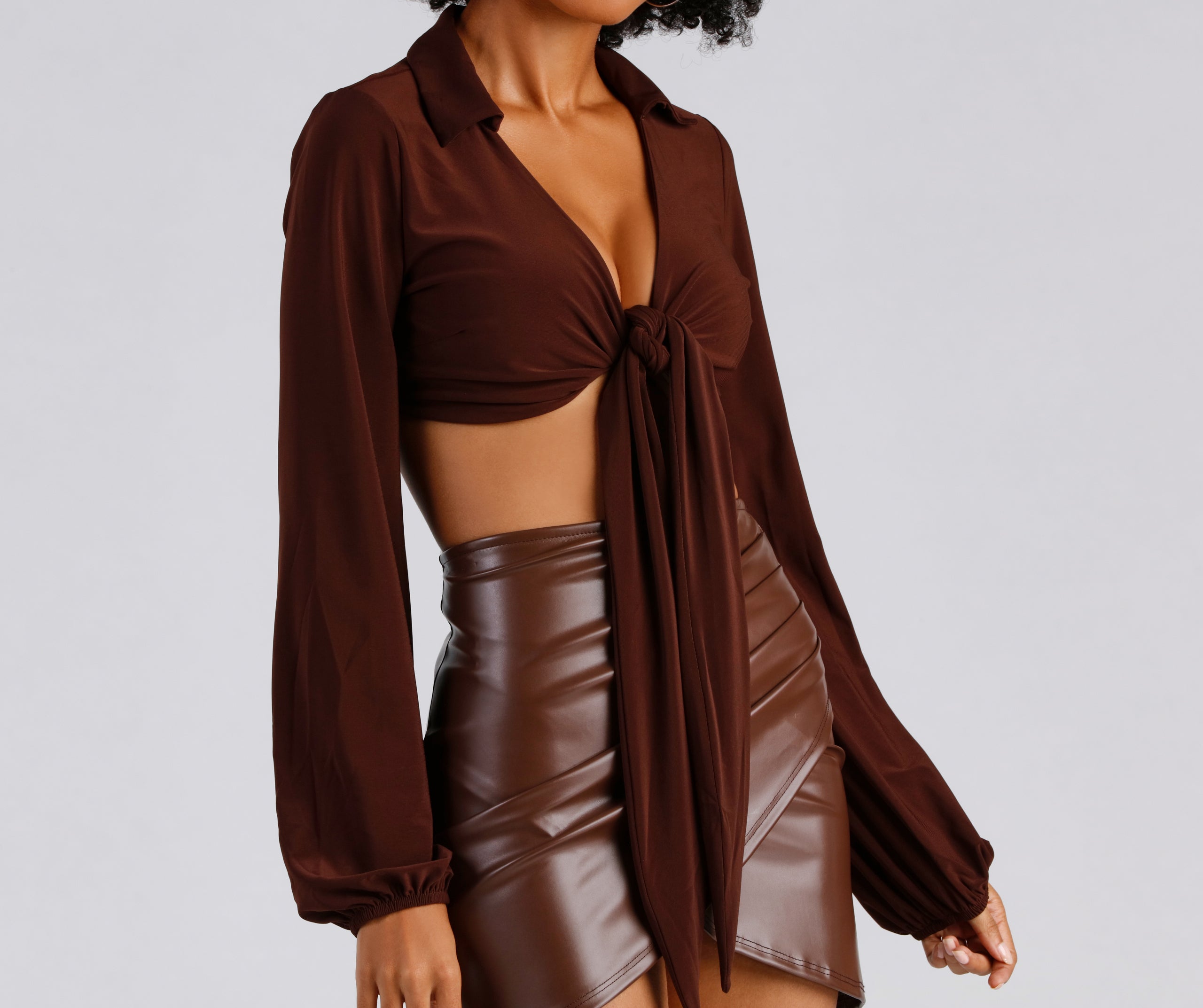 Collared Fun Tie Front Top - Image 3