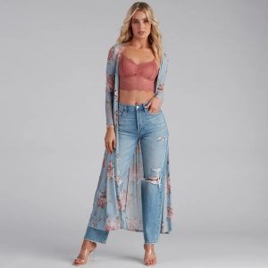 Spring Floral Long Sleeve Duster