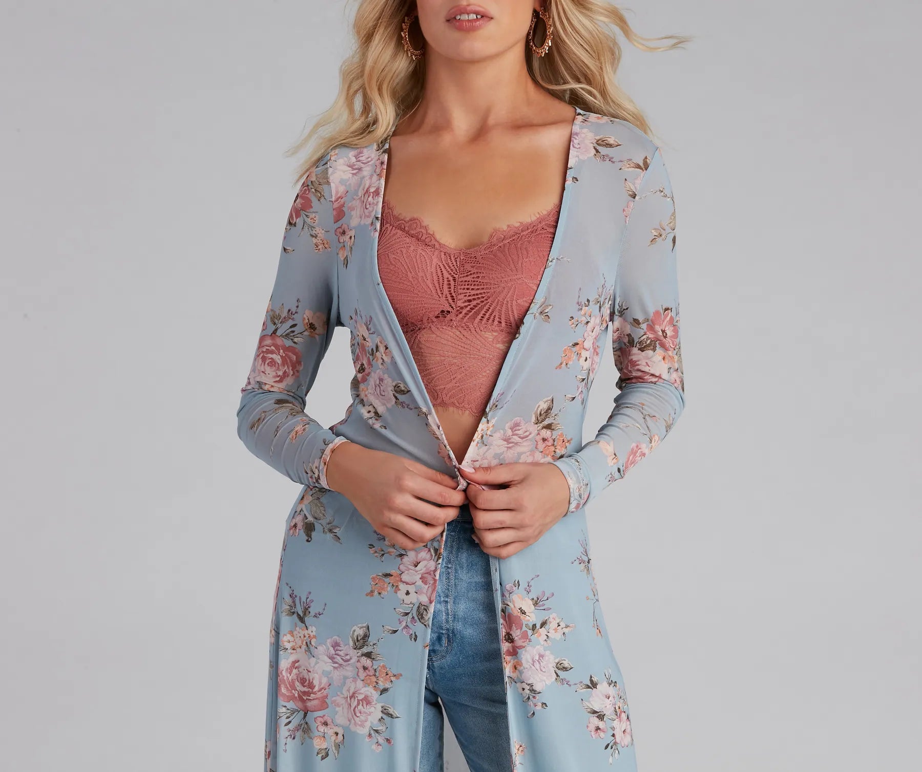 Spring Floral Long Sleeve Duster - Image 3