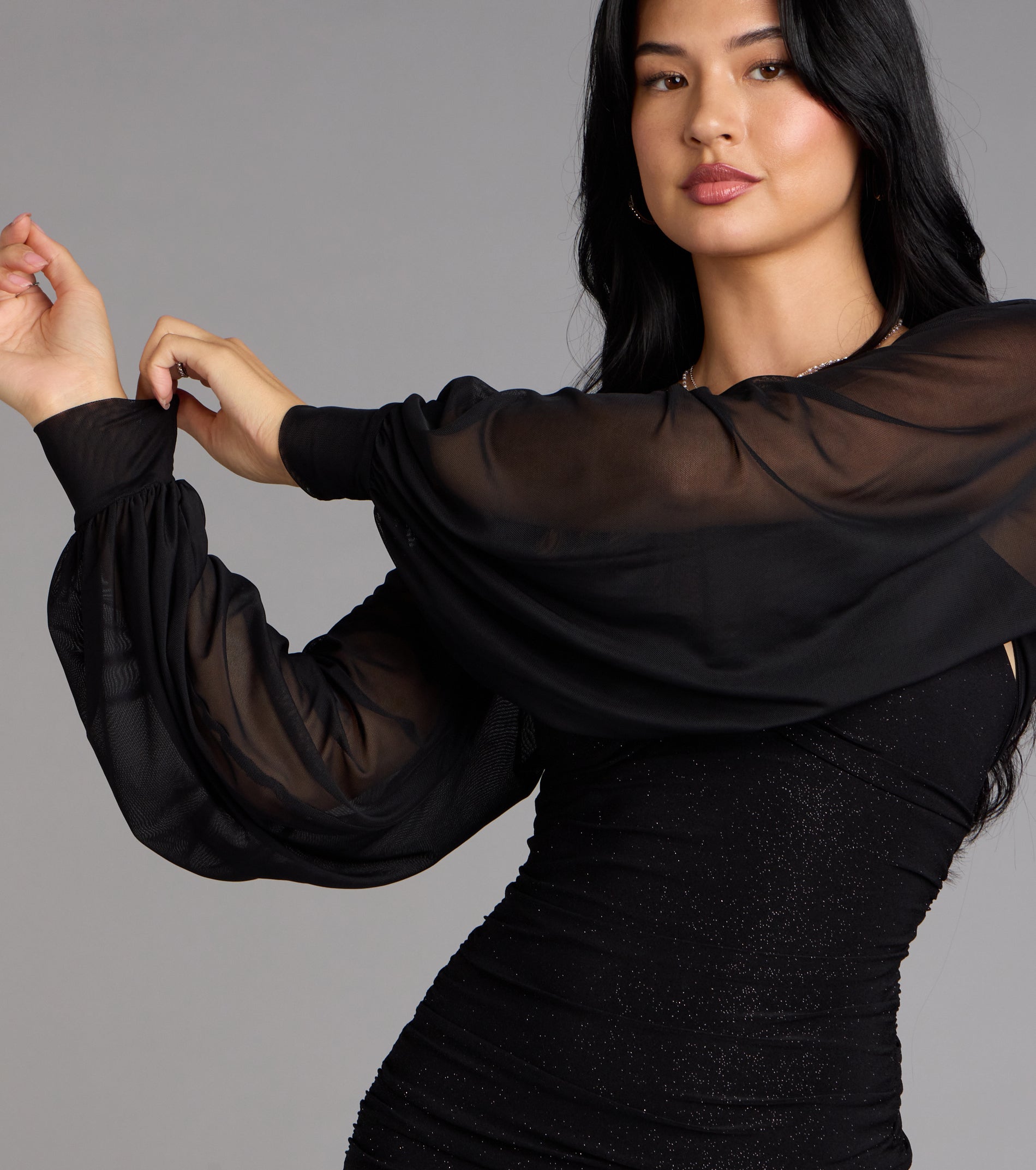 Sheer Mesh Blouson Sleeve Bolero - Image 3