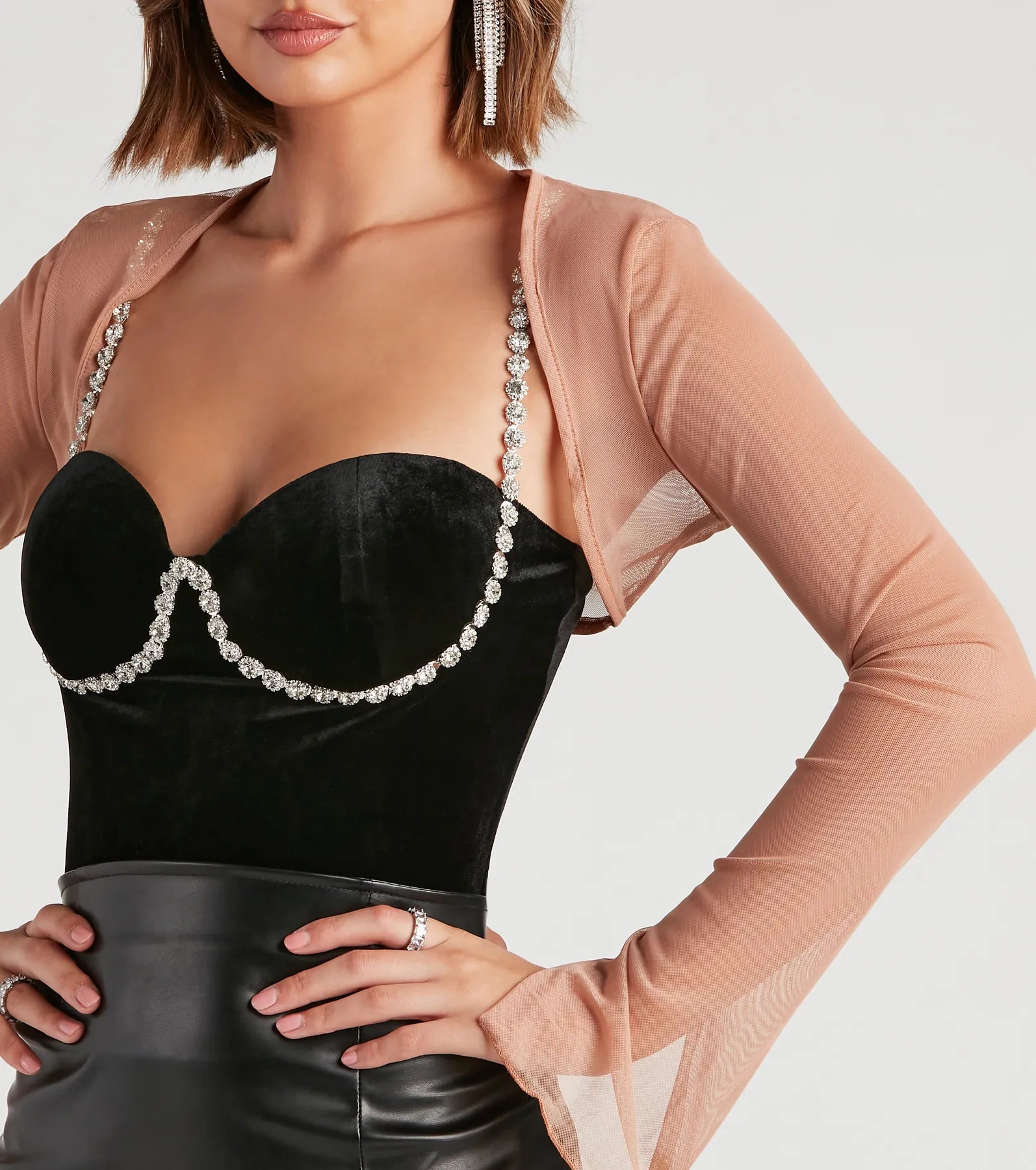 Sheer Mesh Flared Sleeve Bolero - Image 16