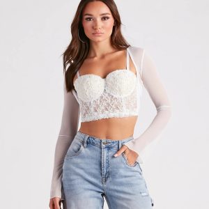 Sheer Mesh Flared Sleeve Bolero