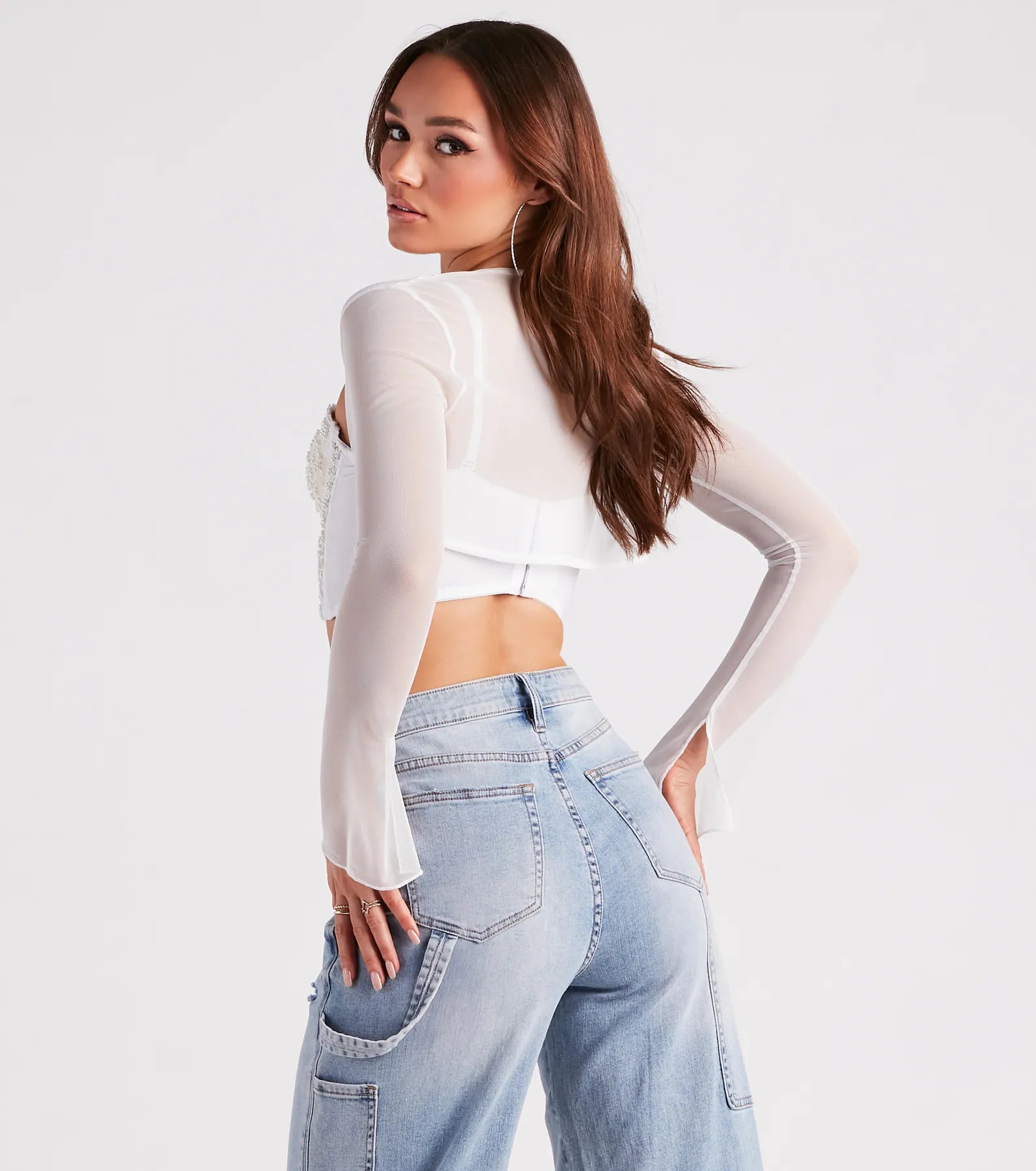 Sheer Mesh Flared Sleeve Bolero - Image 2