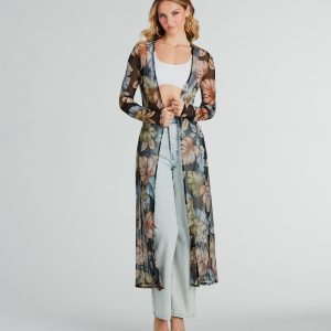 Resort-Ready Tropical Print Mesh Duster