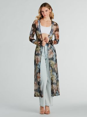 Resort-Ready Tropical Print Mesh Duster