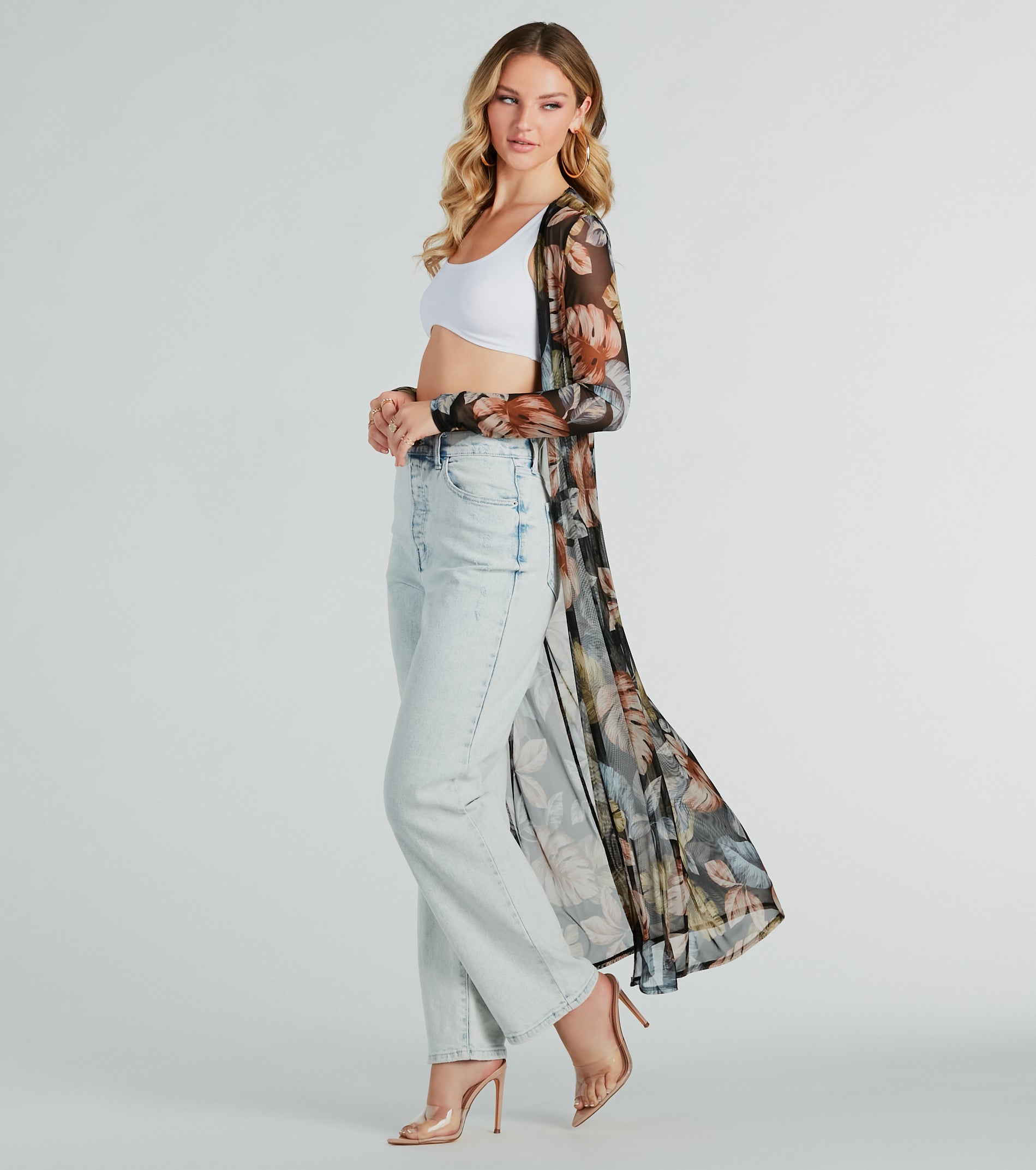 Resort-Ready Tropical Print Mesh Duster - Image 3