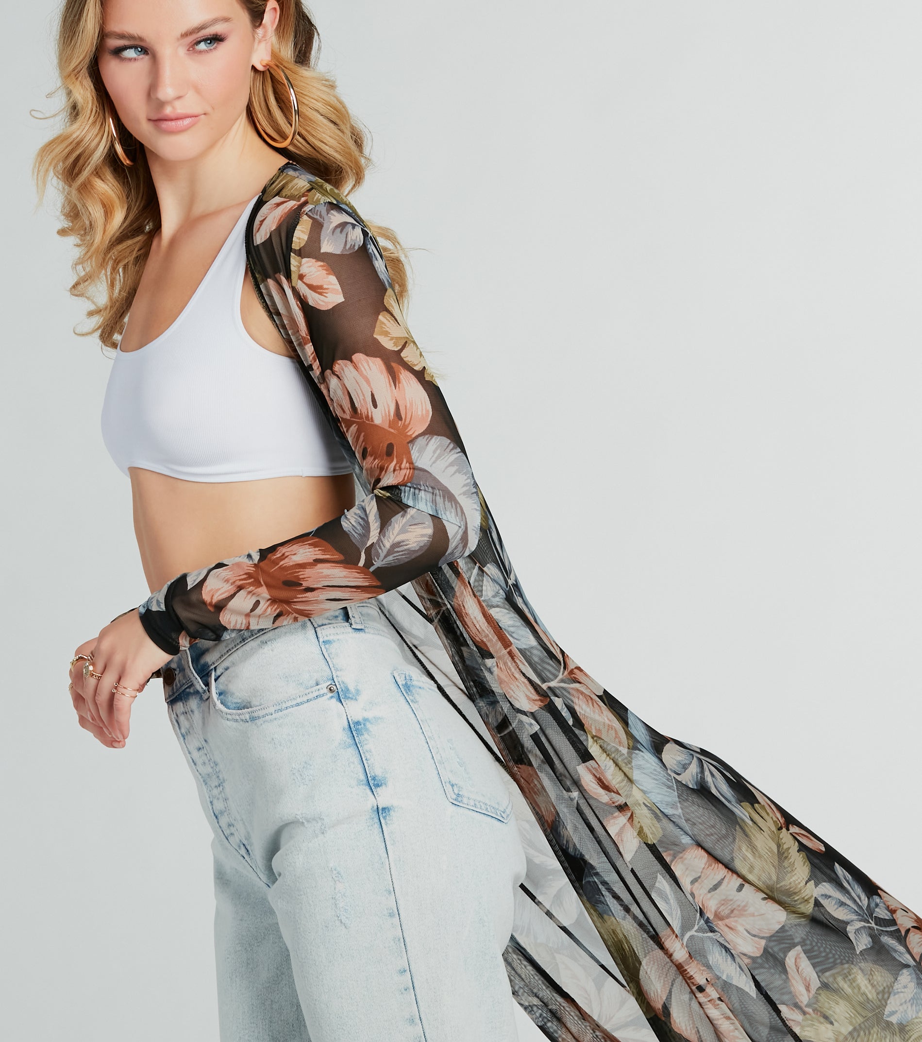 Resort-Ready Tropical Print Mesh Duster - Image 4